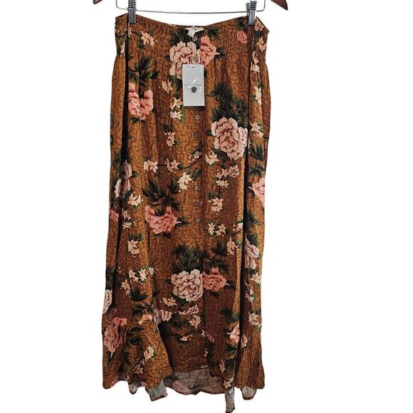Eesome Maxi Skirt Womens Size Large Brown Pink Floral Whimsygoth Boho Fairy - Picture 1 of 7